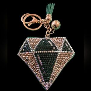 Green and Gold Diamond Bag Charm Keychain